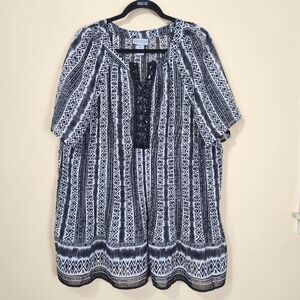 Maggie Barnes Catherines Blouse Top Womens SZ 2X Black White Sheer Short Sleeve